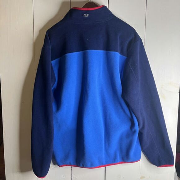 Vineyard Vines Fleece Pullover Large Blue Red Whale Logo Retro Outdoor 1/4 Snap - Picture 2 of 10